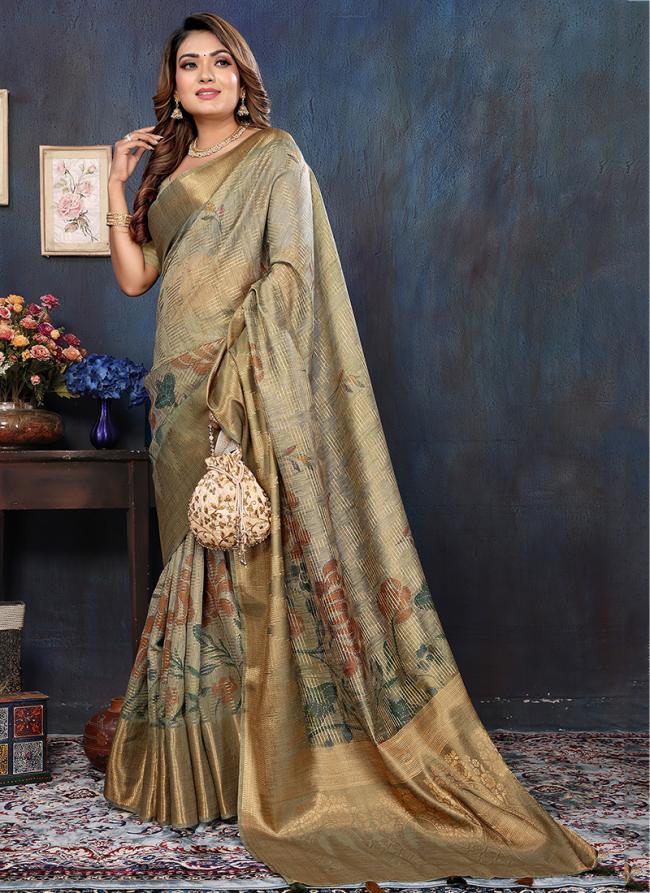 Cotton Mehendi Festival Wear Printed Saree